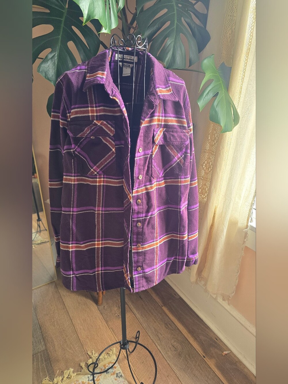 Men's Purple Plaid Button-Down Shirt Jacket